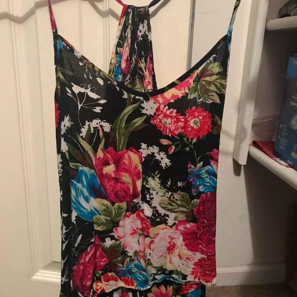 Floral racerback tank with adjustable strap